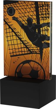 Sklenná trofej Amber Futbal brankár H-12 cm hr. 0,6 cm